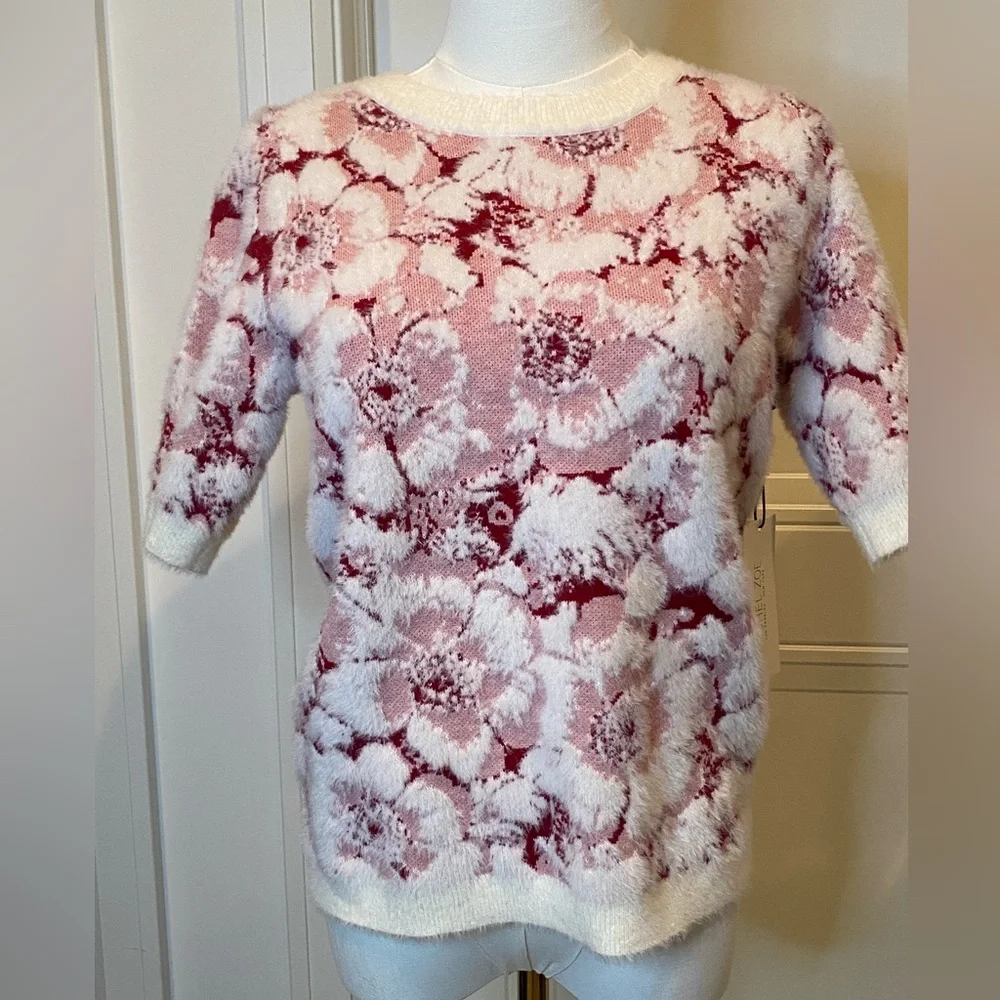 Rachel Zoe Pink and White Luxe Soft Floral Sweater NWT Women’s Small - Picture 1 of 7